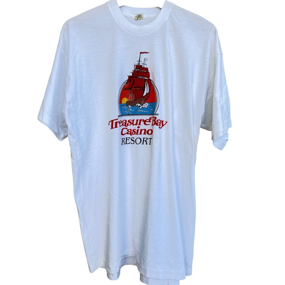 Vintage 80s Treasure Bay Casino Resort White Graphic T-Shirt